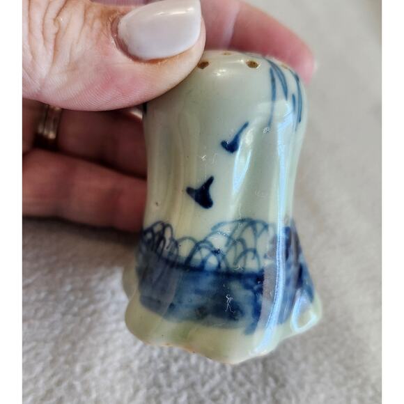 Antique Japanese Transferware Blue Flow Potpourri Holder Birds Tea House - Picture 9 of 12